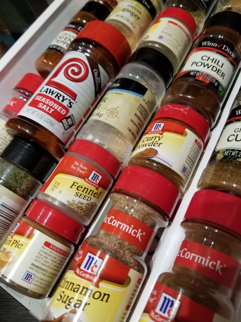 Spices in the kitchen double as herbs in a witches starter kit.