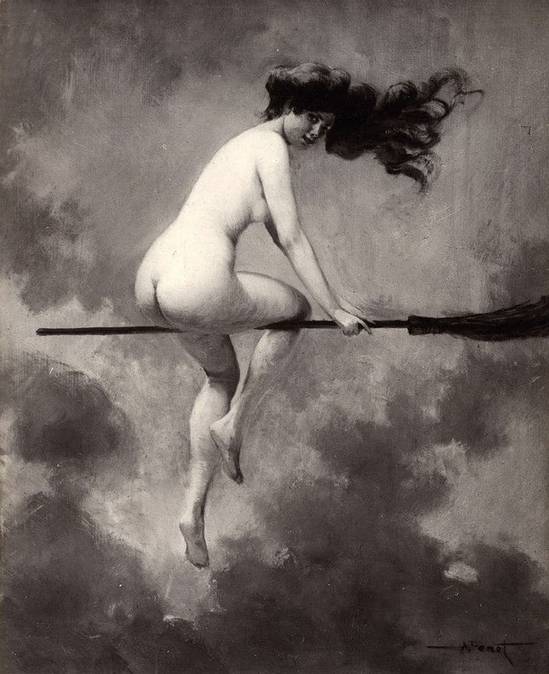 A witch and her broom.