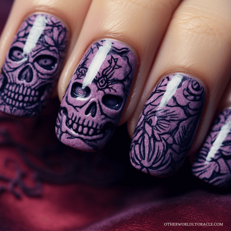 Witchy skulls for Samhain nails